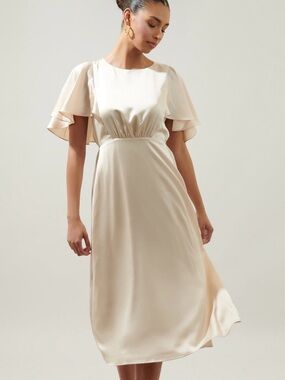 Sugarlips Chateau Satin Allegria Flutter Sleeve Midi Dress Sz M -Baltic Born